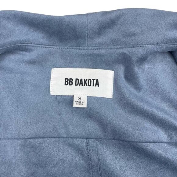 BB DAKOTA Suede It Out Drape Front Faux Suede Jacket Sz Small Hazy Blue - Picture 3 of 4